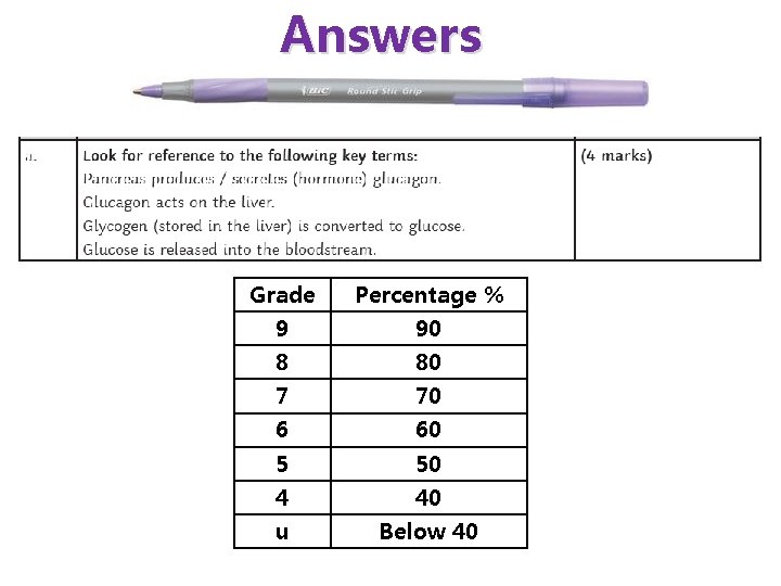 Answers Grade Percentage % 9 90 8 80 7 70 6 60 5 50