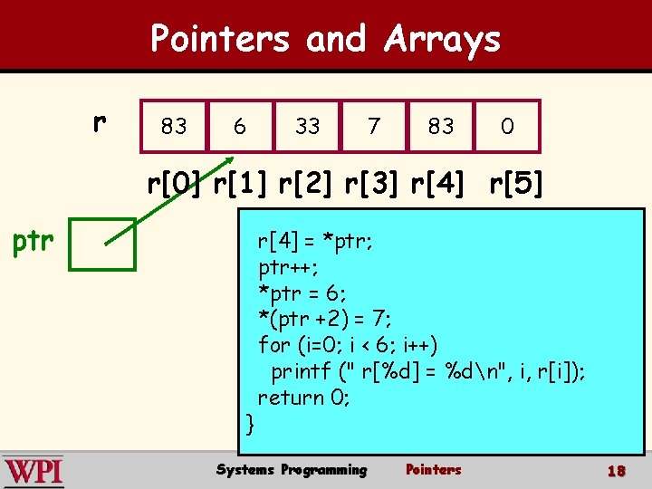 Pointers and Arrays r 83 6 33 7 83 0 r[0] r[1] r[2] r[3]