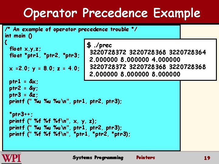 Operator Precedence Example /* An example of operator precedence trouble */ int main ()