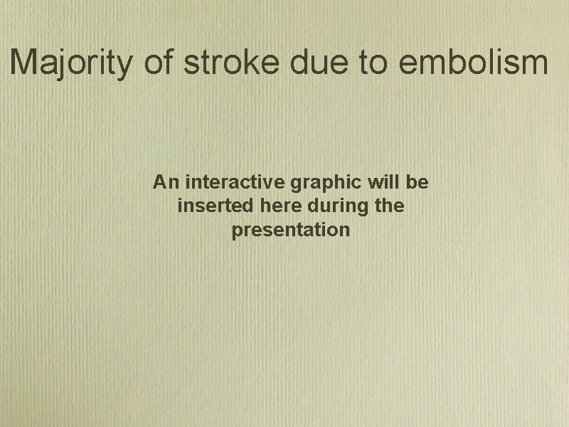 Majority of stroke due to embolism An interactive graphic will be inserted here during