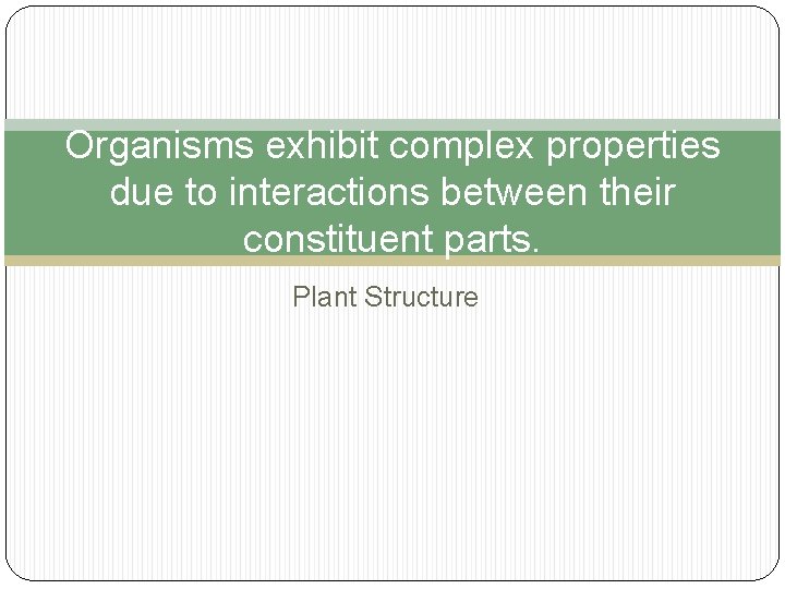 Organisms exhibit complex properties due to interactions between their constituent parts. Plant Structure 