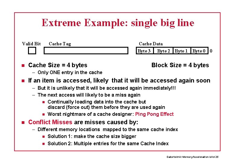 Extreme Example: single big line Valid Bit Cache Tag Cache Data Byte 3 Byte