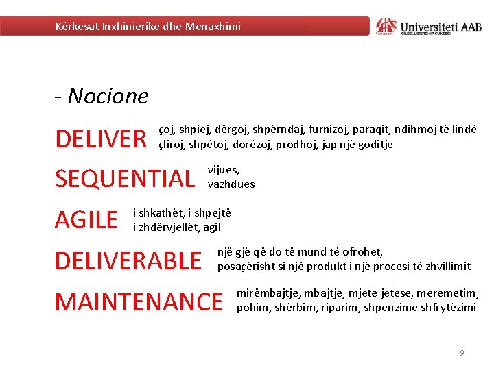 Kërkesat Inxhinierike dhe Menaxhimi - Nocione DELIVER SEQUENTIAL çoj, shpiej, dërgoj, shpërndaj, furnizoj, paraqit,