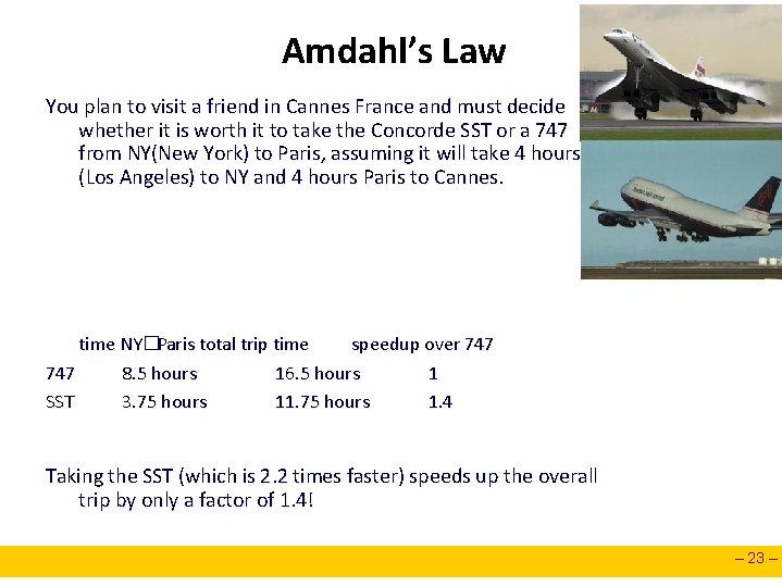 Amdahl’s Law You plan to visit a friend in Cannes France and must decide Amdahl’s Law You plan to visit a friend in Cannes France and must decide
