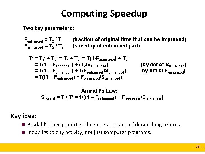 Computing Speedup Two key parameters: Fenhanced = T 2 / T Senhanced = T Computing Speedup Two key parameters: Fenhanced = T 2 / T Senhanced = T