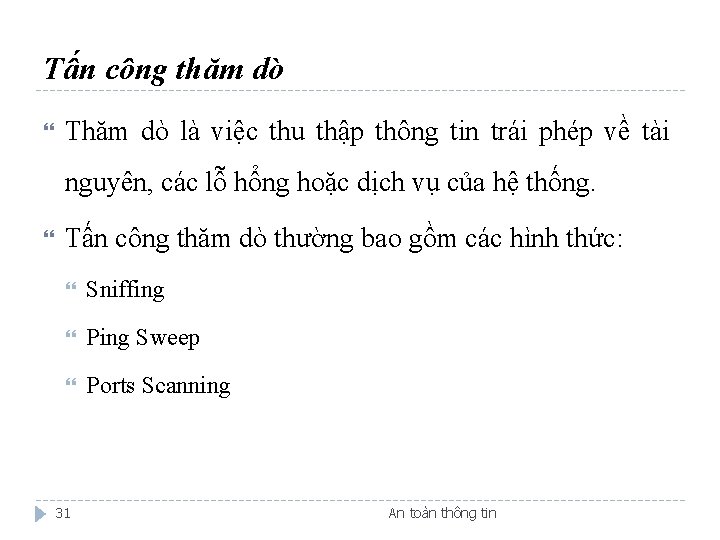 Tấn công thăm dò Thăm dò là việc thu thập thông tin trái phép