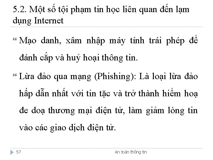 5. 2. Một số tội phạm tin học liên quan đến lạm dụng Internet