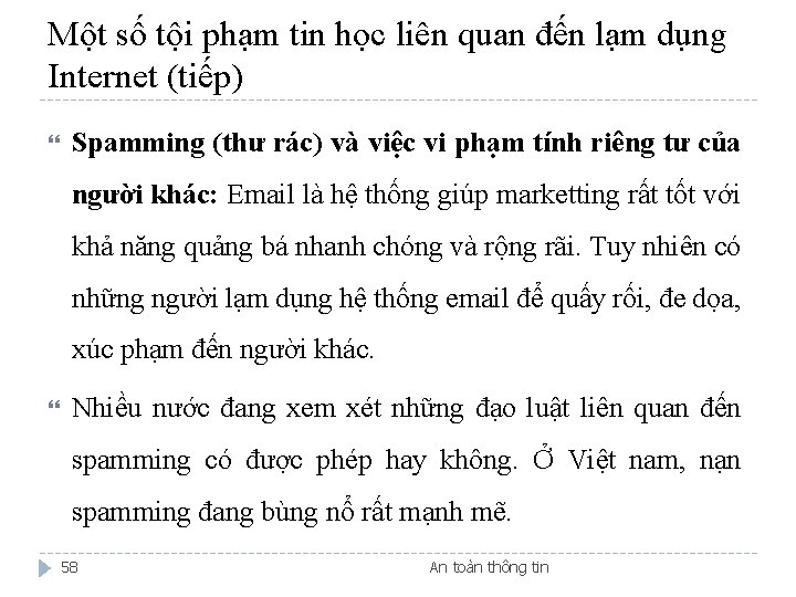 Một số tội phạm tin học liên quan đến lạm dụng Internet (tiếp) Spamming