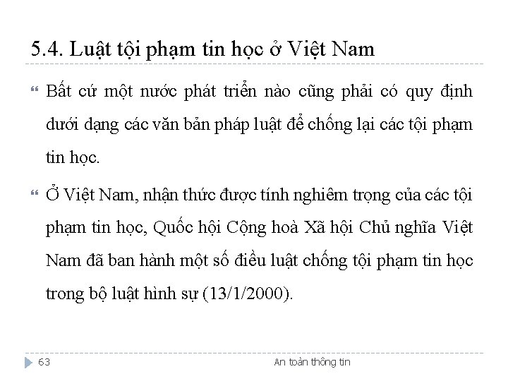 5. 4. Luật tội phạm tin học ở Việt Nam Bất cứ một nước