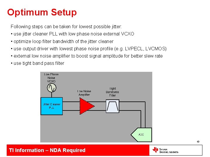 Optimum Setup Following steps can be taken for lowest possible jitter: • use jitter