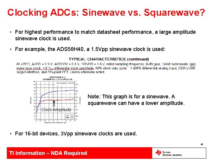 Clocking ADCs: Sinewave vs. Squarewave? • For highest performance to match datasheet performance, a