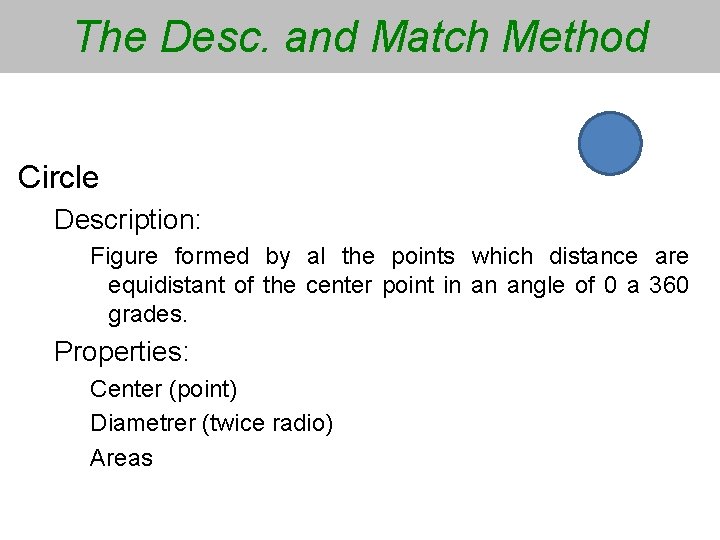 The Desc. and Match Method Circle Description: Figure formed by al the points which