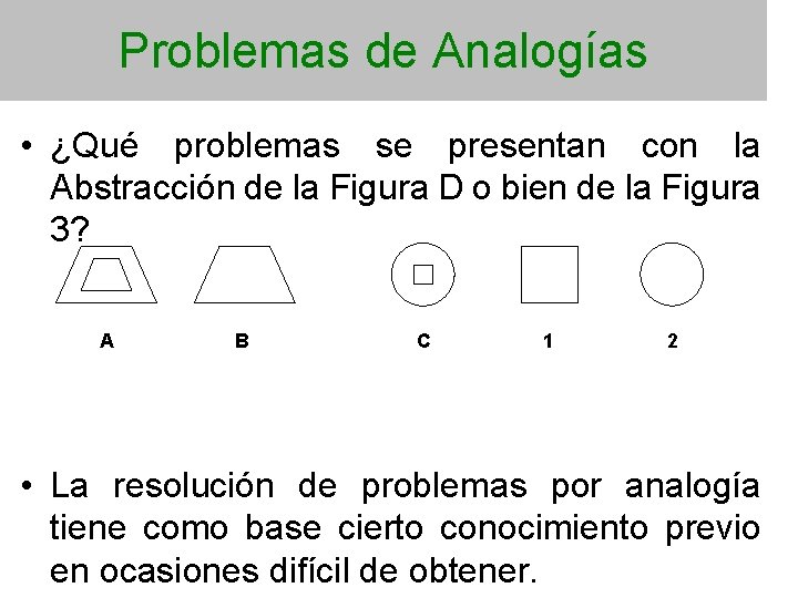 Problemas de Analogías • ¿Qué problemas se presentan con la Abstracción de la Figura
