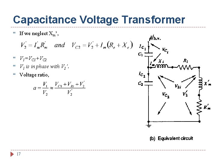 Capacitance Voltage Transformer If we neglect Xm’, V 1=VC 1+VC 2 V 1 is