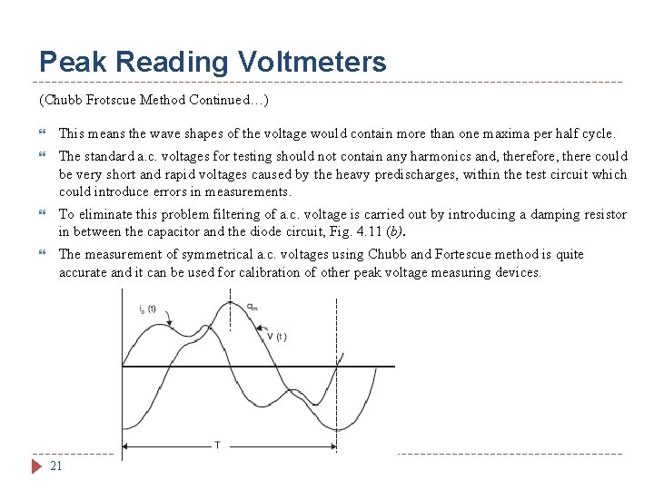 Peak Reading Voltmeters (Chubb Frotscue Method Continued…) This means the wave shapes of the