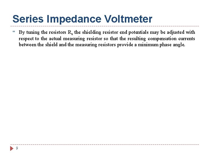 Series Impedance Voltmeter By tuning the resistors Ra the shielding resistor end potentials may