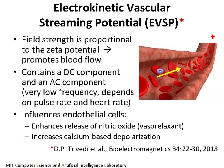 Electrokinetic Vascular Streaming Potential (EVSP)* • Field strength is proportional to the zeta potential