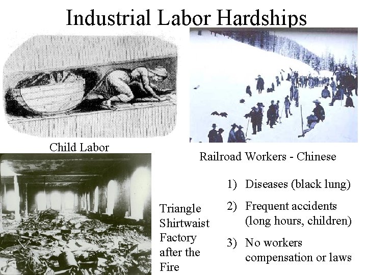 Industrial Labor Hardships Child Labor Railroad Workers - Chinese 1) Diseases (black lung) Triangle