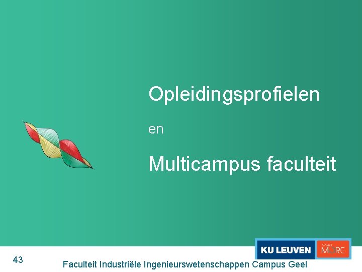 Opleidingsprofielen en Multicampus faculteit 43 Faculteit Industriële Ingenieurswetenschappen Campus Geel 