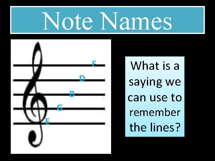 Note Names F D B G E What is a saying we can use