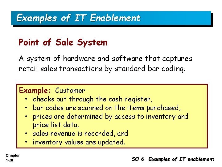 Examples of IT Enablement Point of Sale System A system of hardware and software