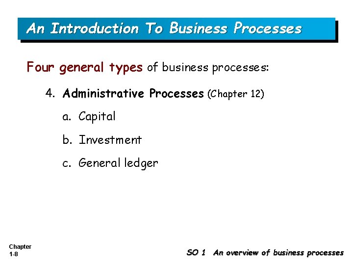 An Introduction To Business Processes Four general types of business processes: 4. Administrative Processes