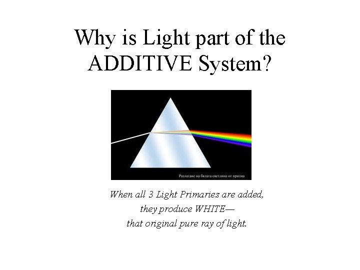 Why is Light part of the ADDITIVE System? When all 3 Light Primaries are