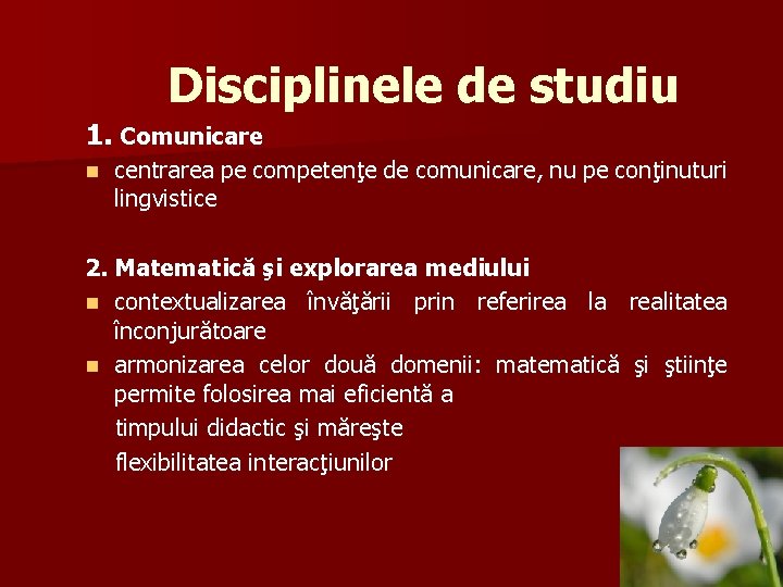 Disciplinele de studiu 1. Comunicare n centrarea pe competenţe de comunicare, nu pe conţinuturi