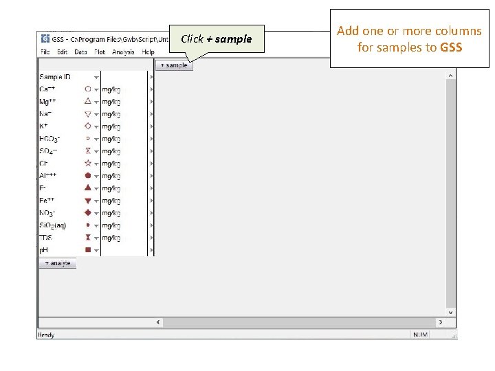 Click + sample Add one or more columns for samples to GSS 