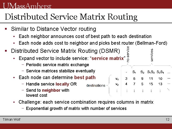 Distributed Service Matrix Routing § Similar to Distance Vector routing • Each neighbor announces Distributed Service Matrix Routing § Similar to Distance Vector routing • Each neighbor announces