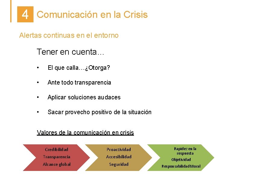 4 Comunicación en la Crisis Alertas continuas en el entorno Tener en cuenta… •