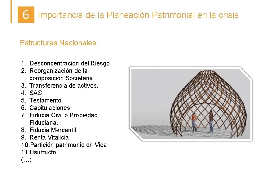 6 Importancia de la Planeación Patrimonial en la crisis Estructuras Nacionales 1. Desconcentración del