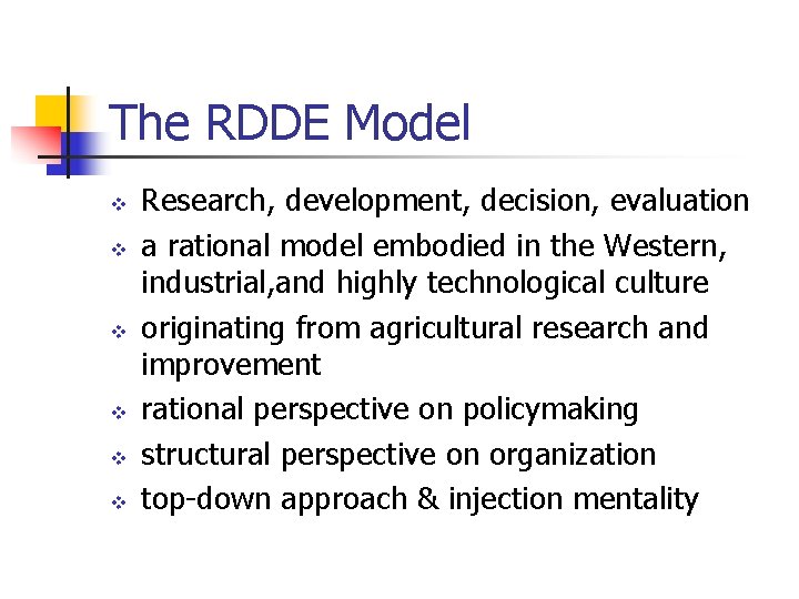 Rede Model Example Important Concepts in the Readings 1 Fullans piece