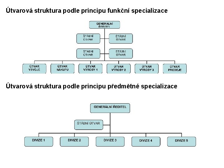Útvarová struktura podle principu funkční specializace Útvarová struktura podle principu předmětné specializace 