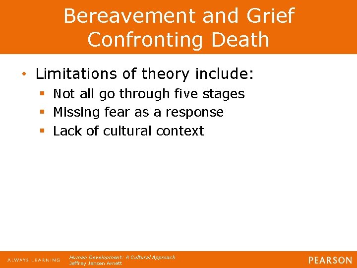 Bereavement and Grief Confronting Death • Limitations of theory include: § Not all go