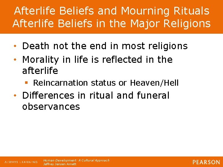 Afterlife Beliefs and Mourning Rituals Afterlife Beliefs in the Major Religions • Death not