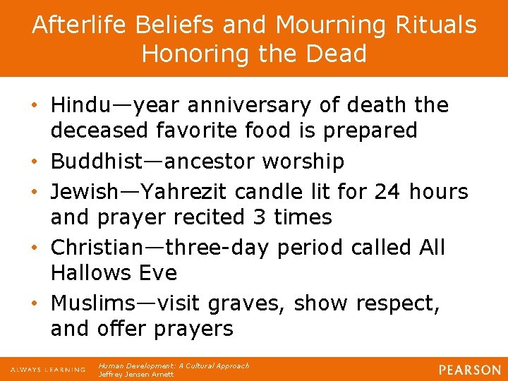 Afterlife Beliefs and Mourning Rituals Honoring the Dead • Hindu—year anniversary of death the