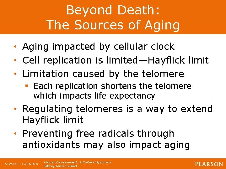 Beyond Death: The Sources of Aging • Aging impacted by cellular clock • Cell