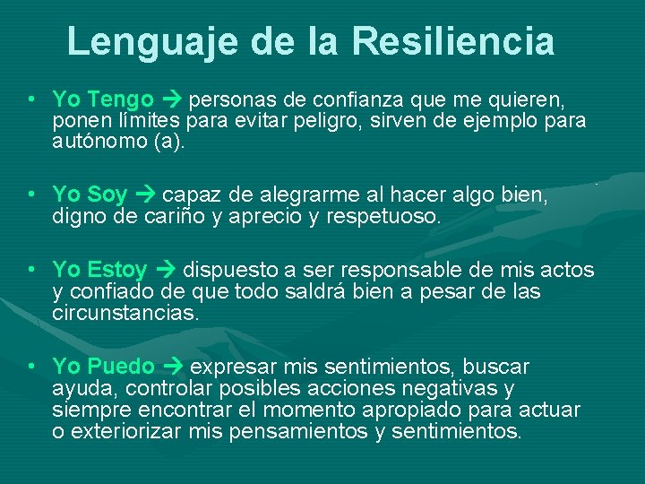 Lenguaje de la Resiliencia • Yo Tengo personas de confianza que me quieren, ponen