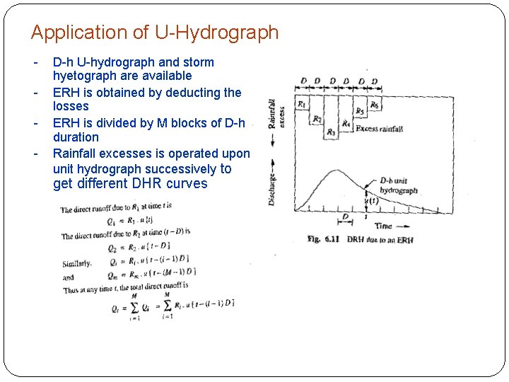 Application of U-Hydrograph - D-h U-hydrograph and storm hyetograph are available ERH is obtained