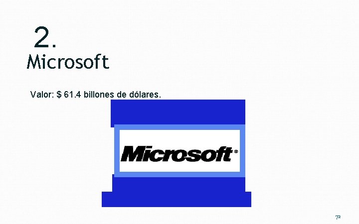 2. Microsoft Valor: $ 61. 4 billones de dólares. 72 