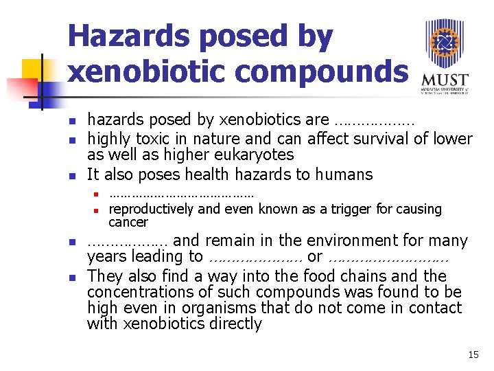 Hazards posed by xenobiotic compounds n n n hazards posed by xenobiotics are ……………… Hazards posed by xenobiotic compounds n n n hazards posed by xenobiotics are ………………