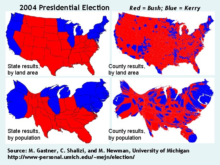 2004 Presidential Election Red = Bush; Blue = Kerry State results, by land area