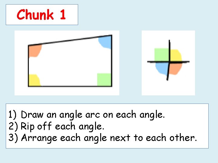 Chunk 1 1) Draw an angle arc on each angle. 2) Rip off each