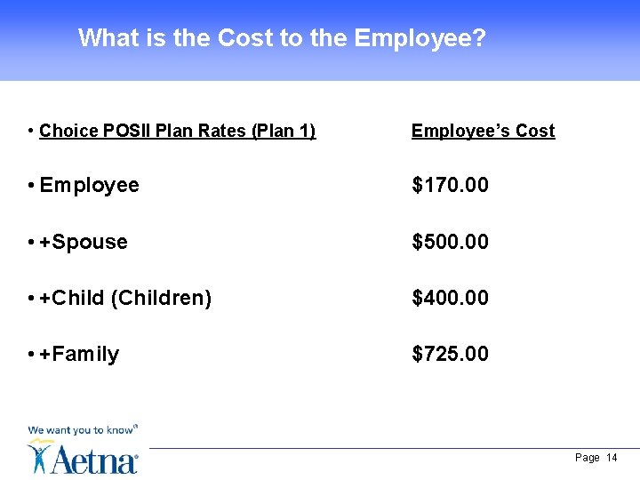 What is the Cost to the Employee? • Choice POSII Plan Rates (Plan 1)