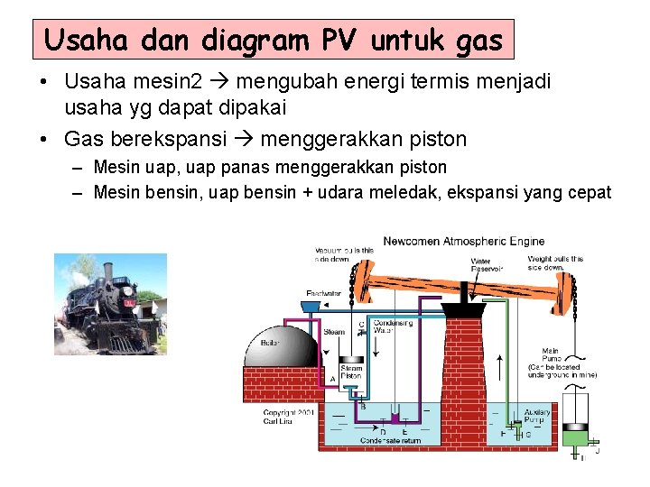 Usaha dan diagram PV untuk gas • Usaha mesin 2 mengubah energi termis menjadi