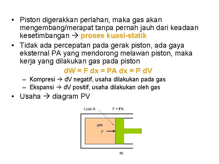  • Piston digerakkan perlahan, maka gas akan mengembang/merapat tanpa pernah jauh dari keadaan