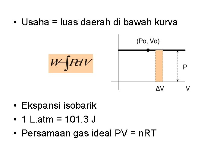  • Usaha = luas daerah di bawah kurva • Ekspansi isobarik • 1