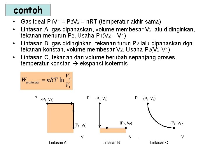 contoh • Gas ideal P 1 V 1 = P 2 V 2 =