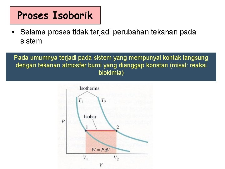 Proses Isobarik • Selama proses tidak terjadi perubahan tekanan pada sistem Pada umumnya terjadi